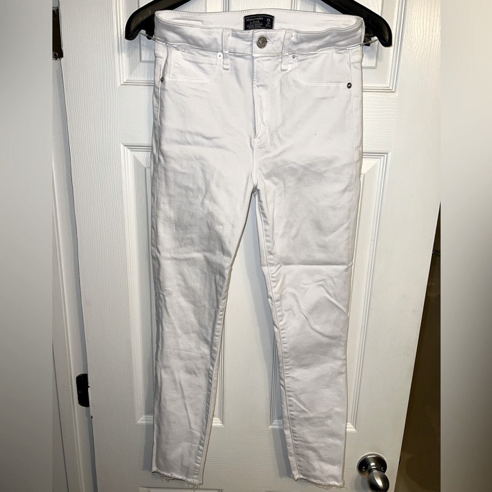 Abercrombie Raw Hem White Skinny Jeans